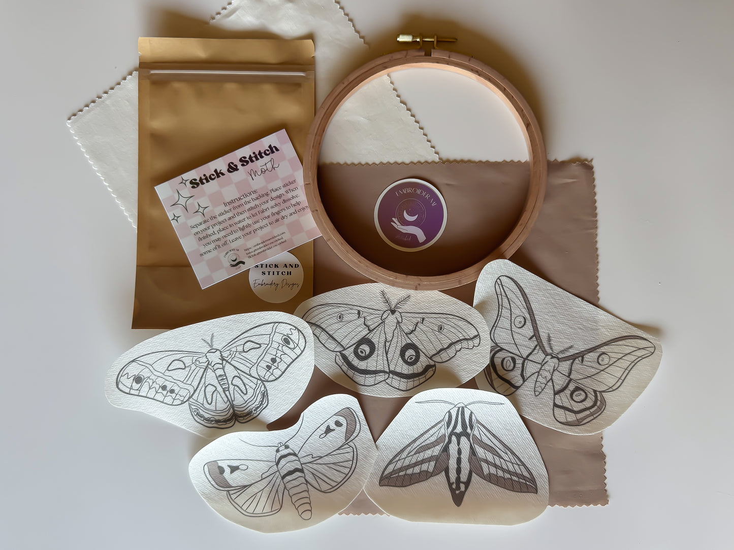 Moth Stick & Stitch Embroidery pack