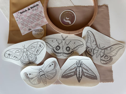 Moth Stick & Stitch Embroidery pack